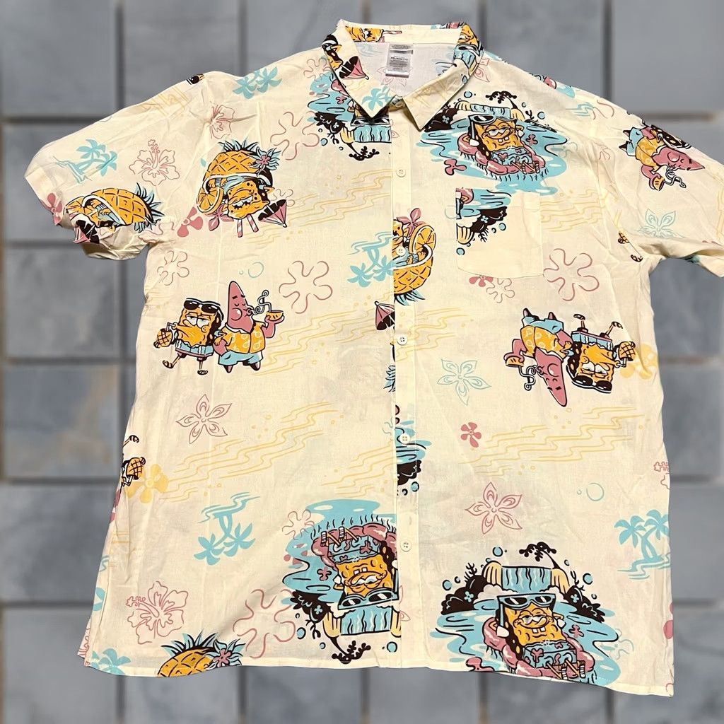 Nickelodeon Spongebob Squarepants Shirt Mens 2XL Cream Hawaiian Button Nickelodeon Size US XXL / EU 58 / 5 - 1 Thumbnail