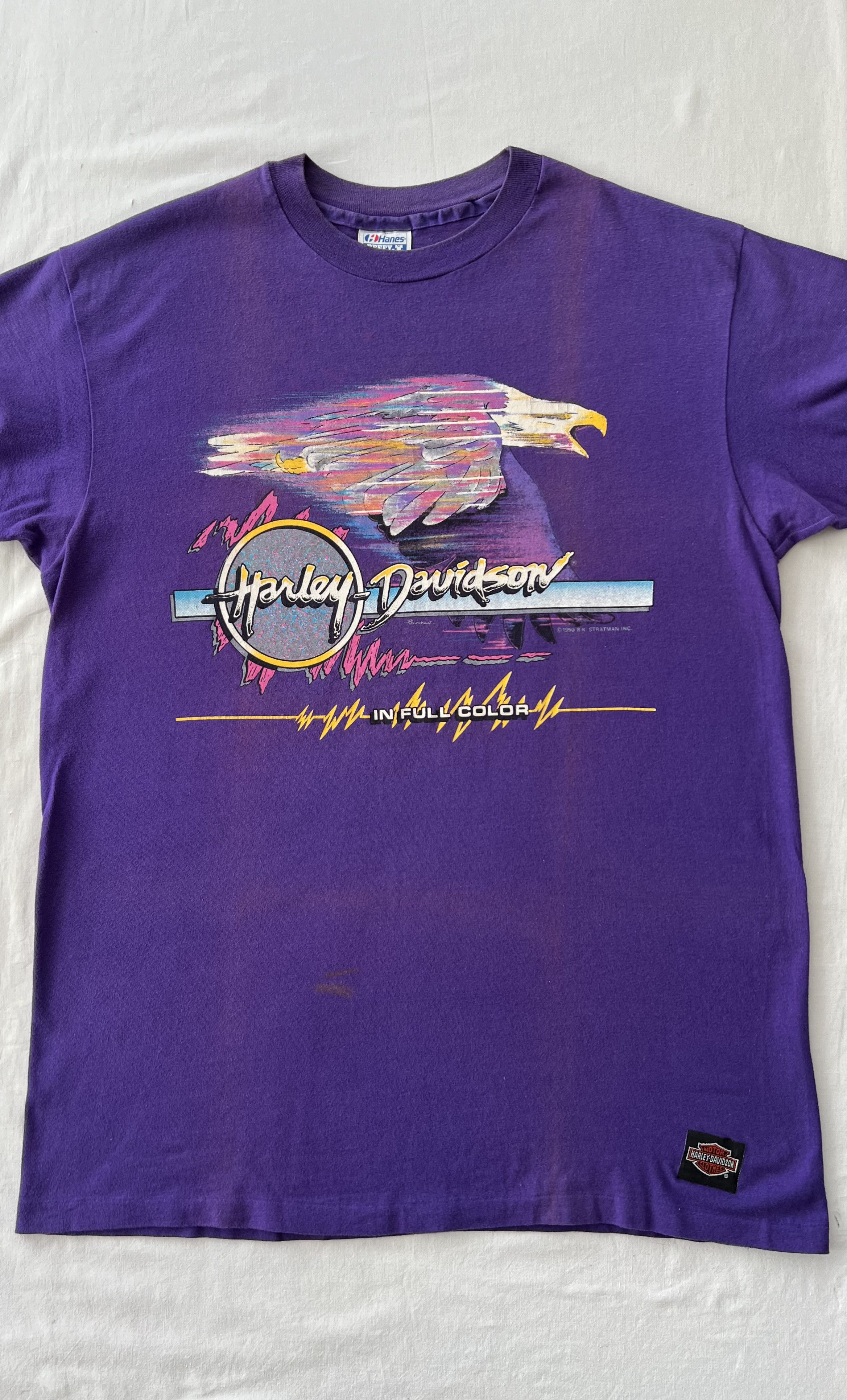 Harley Davidson Vintage 1990 Harley Davidson Eagle Milwaukee Purple T-shirt Size US XL / EU 56 / 4 - 3 Thumbnail