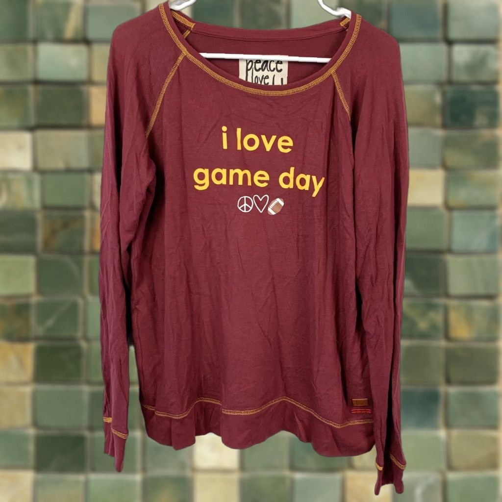 Vintage VINTAGE Peace Love World I Love Game Day Burgundy Raglan Long Sleeve Top Women's XS Size XS / US 0-2 / IT 36-38 - 1 Thumbnail