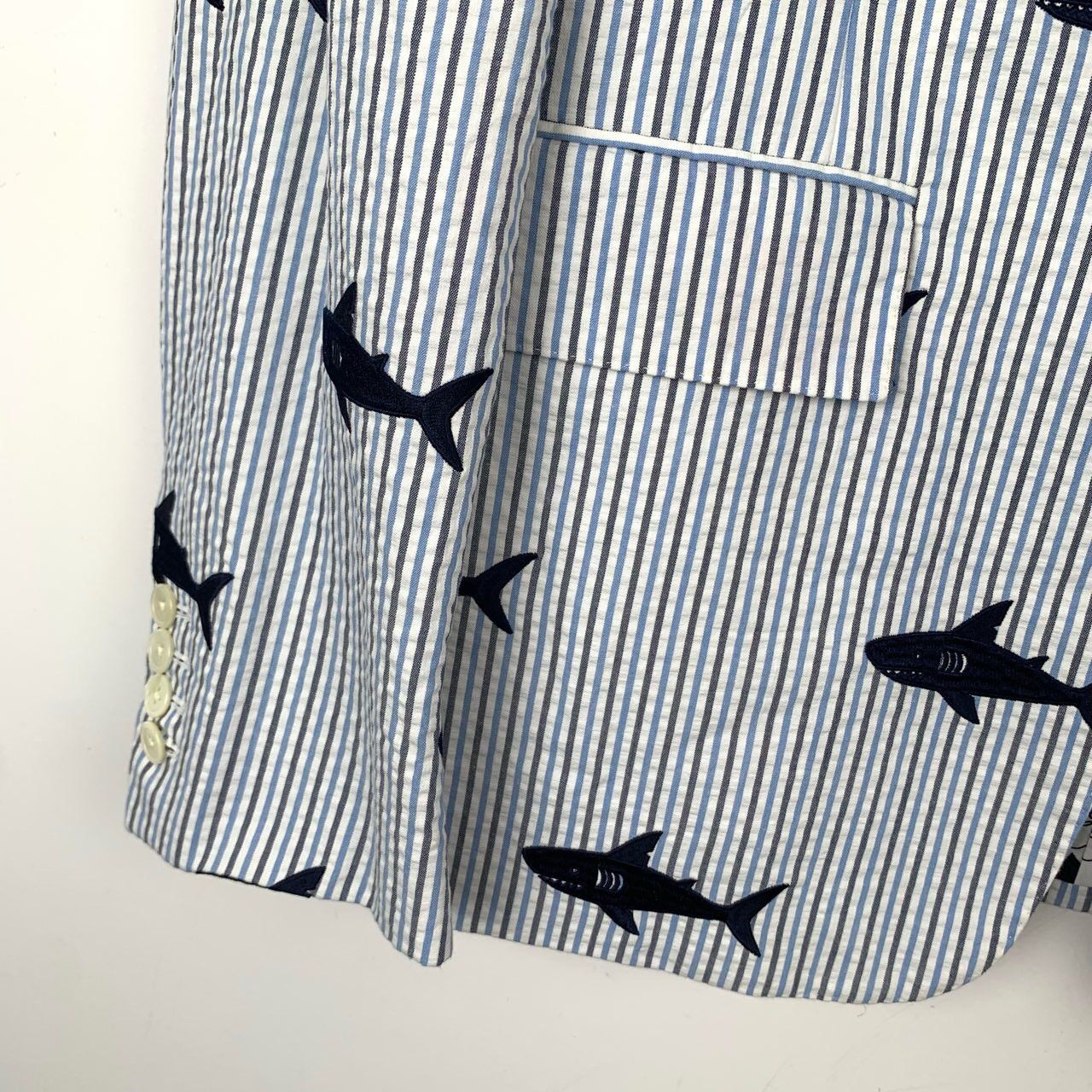 Thom Browne Thom Browne Shark Embroidery Striped Cotton Blazer Size US S / EU 44-46 / 1 - 4 Thumbnail
