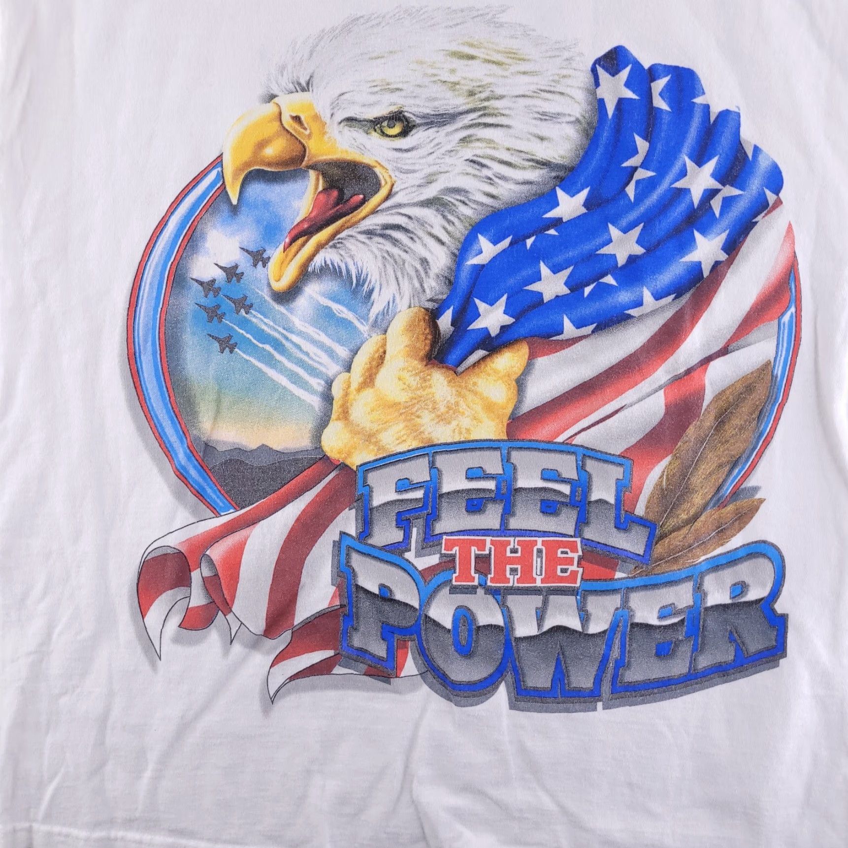 Fruit Of The Loom Fruit of the Loom Shirt Mens Large White Crew Neck Short Sleeve Vintage Lofteez Graph American Eagle All over (95s) Size US L / EU 52-54 / 3 - 2 Thumbnail