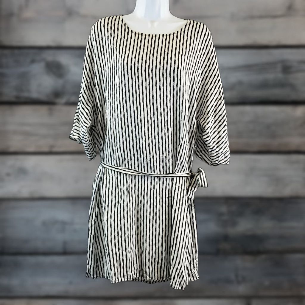 Vintage Just Female Womens Shift Dress XS Black White Stripes Belted Rayon Dress Size XS / US 0-2 / IT 36-38 - 1 Thumbnail