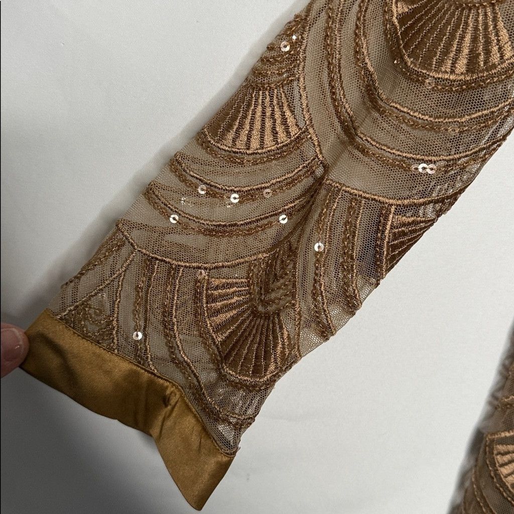 Monique Lhuillier NWT ML Monique Lhuillier silk trim sequin bronze dress sz 0 Size XS / US 0-2 / IT 36-38 - 6 Thumbnail