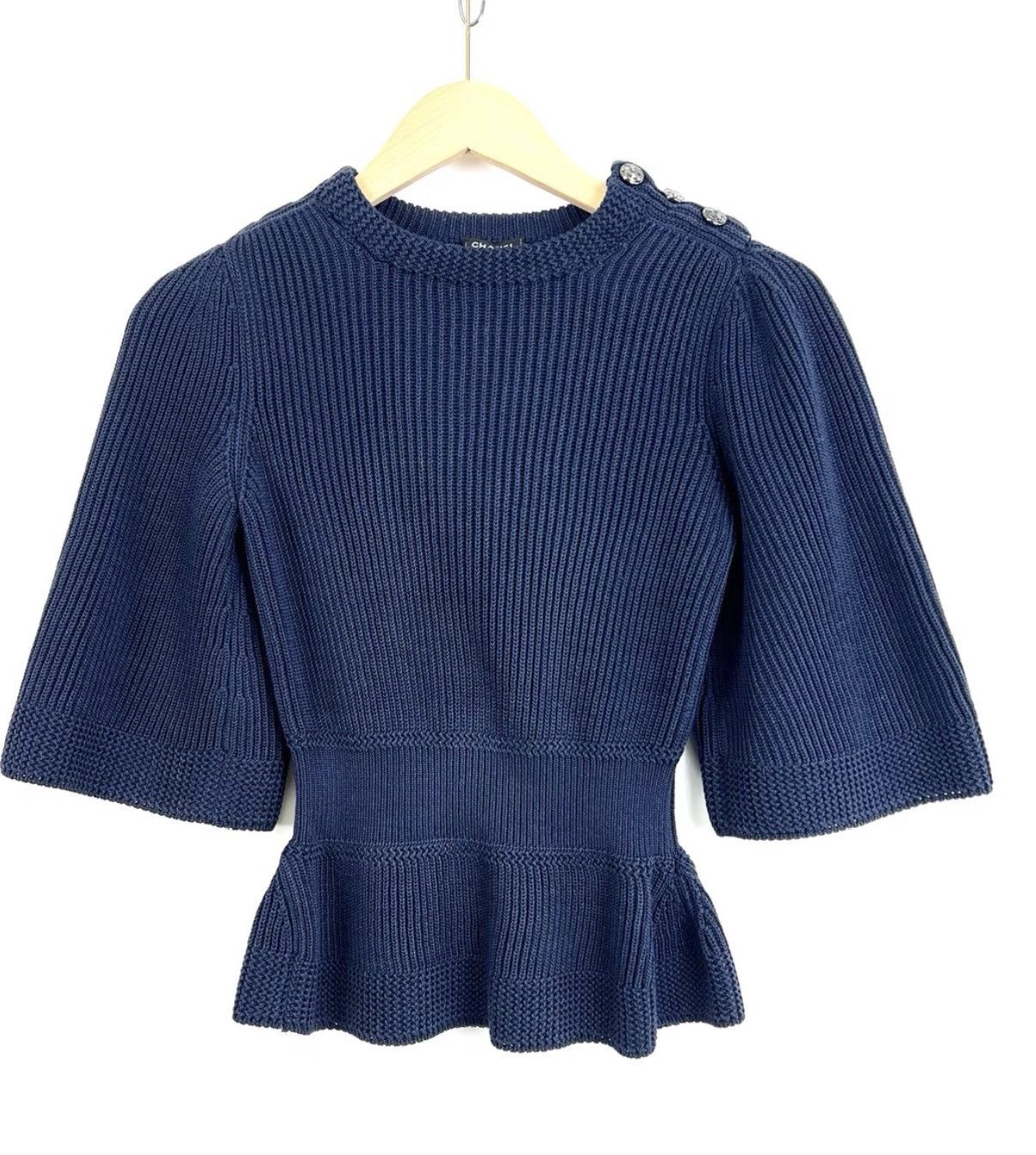 Chanel Chanel Navy Blue Mid-Sleeve Waist Knit Sweater K12 Size XXS / US 00 / IT 34 - 1 Thumbnail
