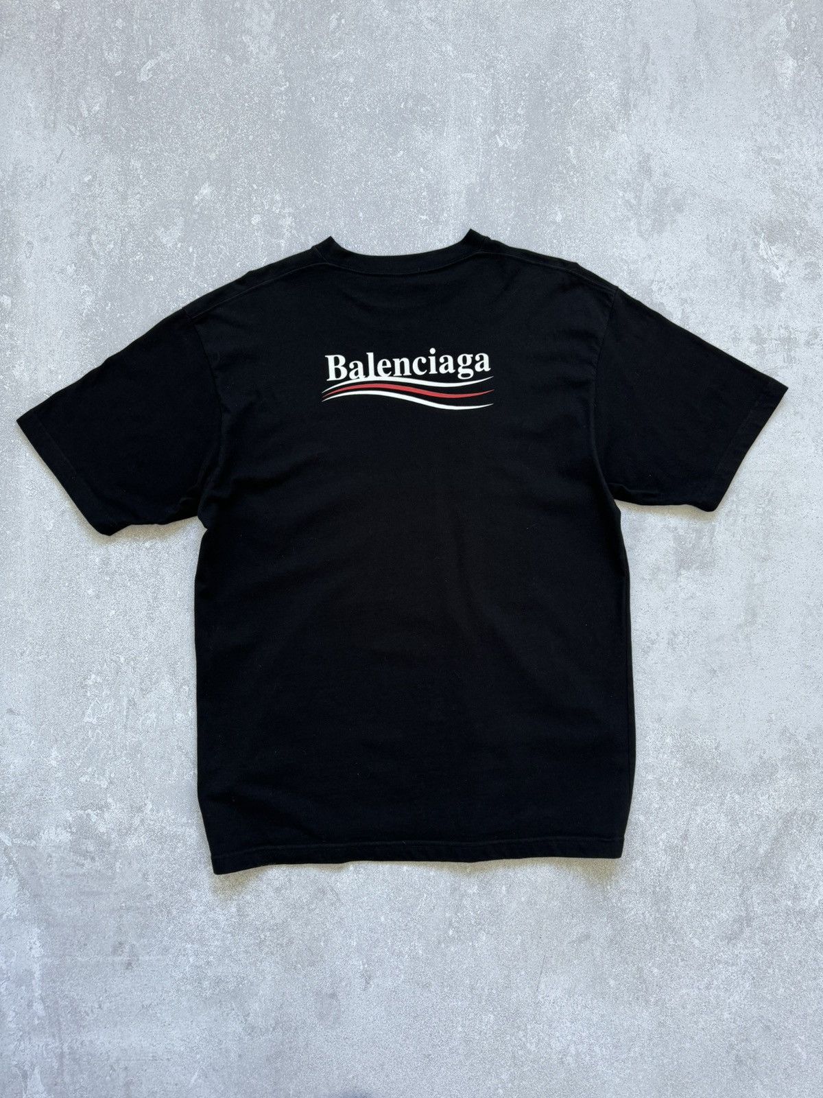 image of Balenciaga Champaign Political Black Shirt Big Logo, Men's (Size Medium)