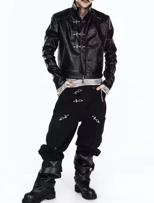 Japanese Brand Cyber Punk Metal Clasp PU Leather Jacket Industrial Crop Size US L / EU 52-54 / 3 - 11 Thumbnail