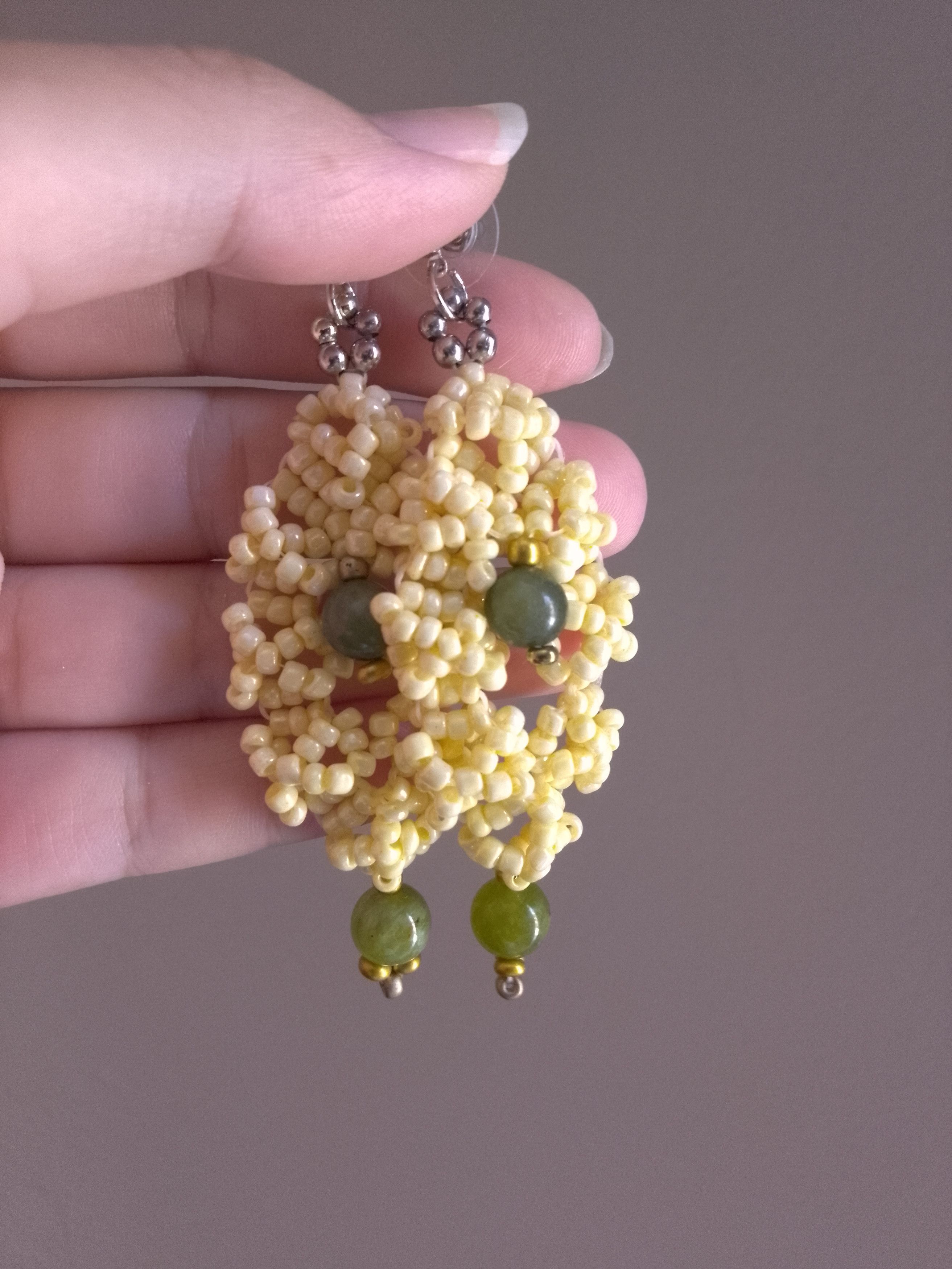 Handmade Dangling earrings handcrafted with natural Green jade Size ONE SIZE - 6 Thumbnail