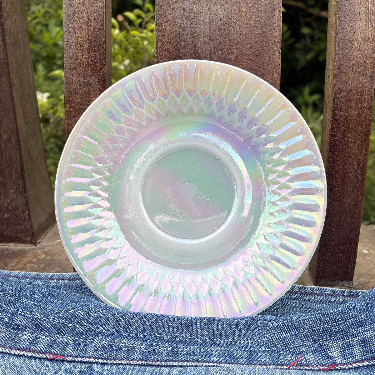 Vintage Federal Glass Moonglow Iridescent Diamond Point Saucer Size ONE SIZE - 4 Thumbnail