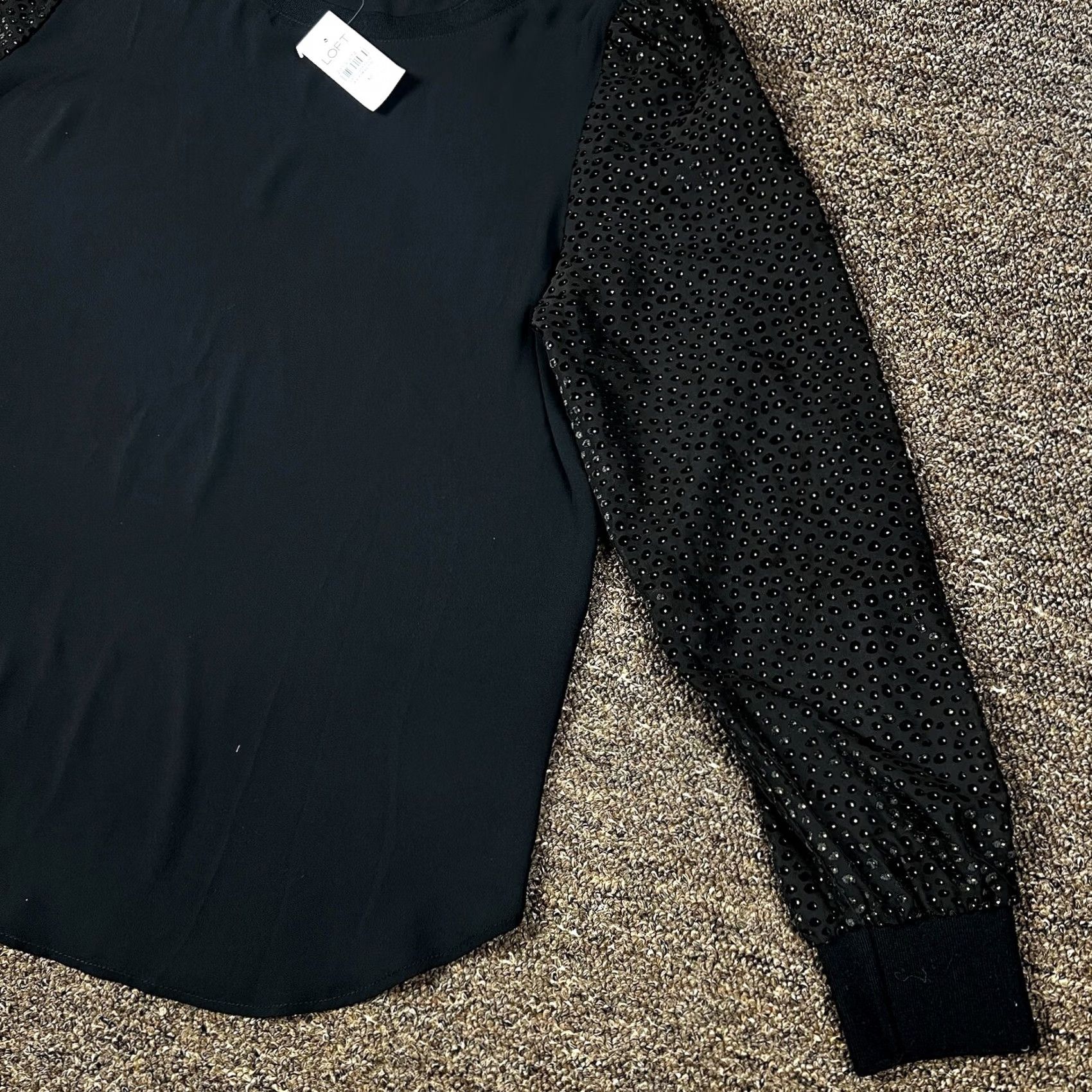 Loft LOFT Ann Taylor Stylish Business Casual Lightweight Blouse Shirt Medium Black Long Sleeve Boat Neck Balloon Sleeve Women Top Size M / US 6-8 / IT 42-44 - 4 Thumbnail