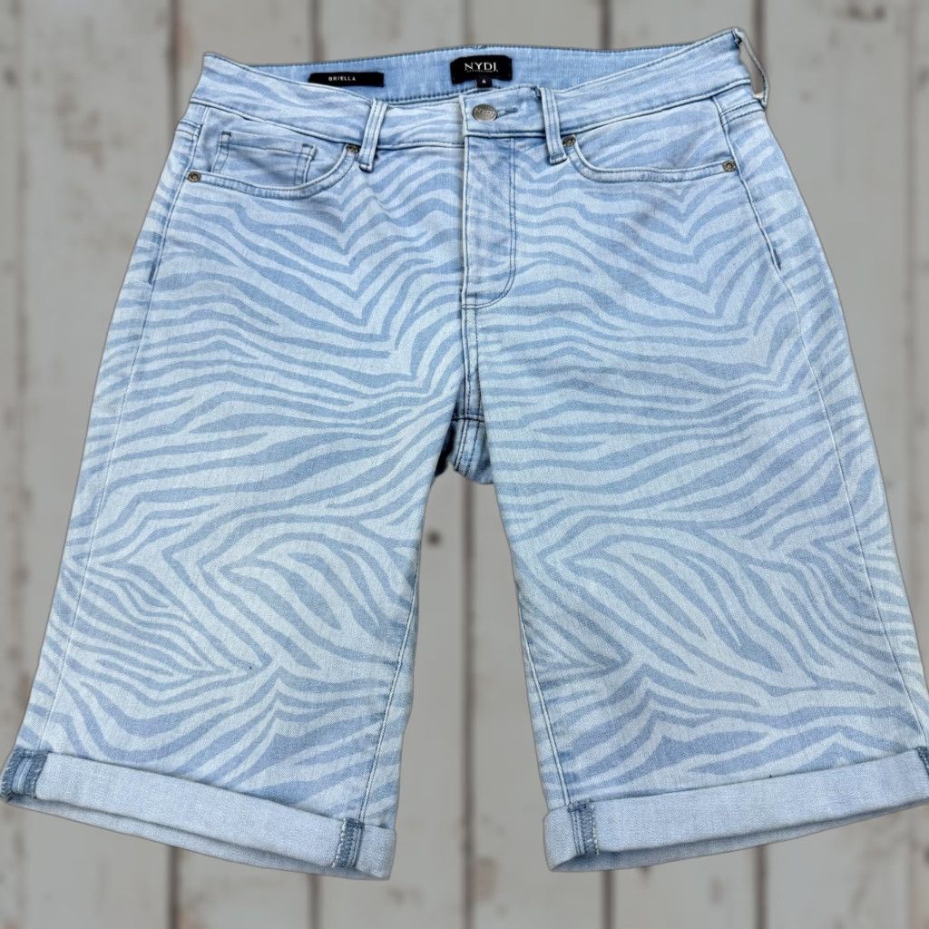 NYDJ NYDJ Bermuda Shorts Womens 6 Blue Zebra Print Mid Rise Denim Lift Tuck Shirt Size 28" / US 6 / IT 42 - 1 Thumbnail