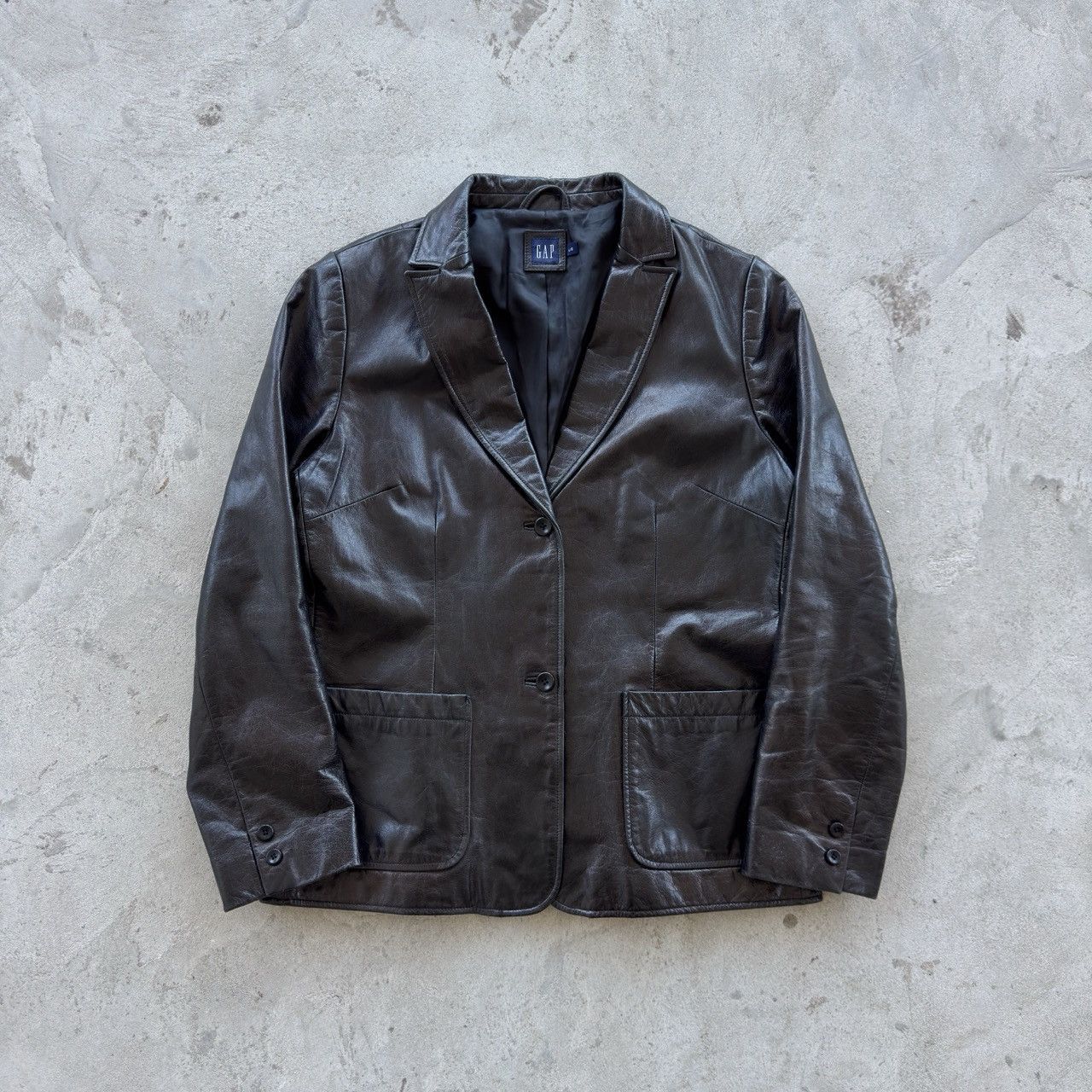 Vintage GAP Black Leather Blazer Jacket 90s Minimalist Y2K