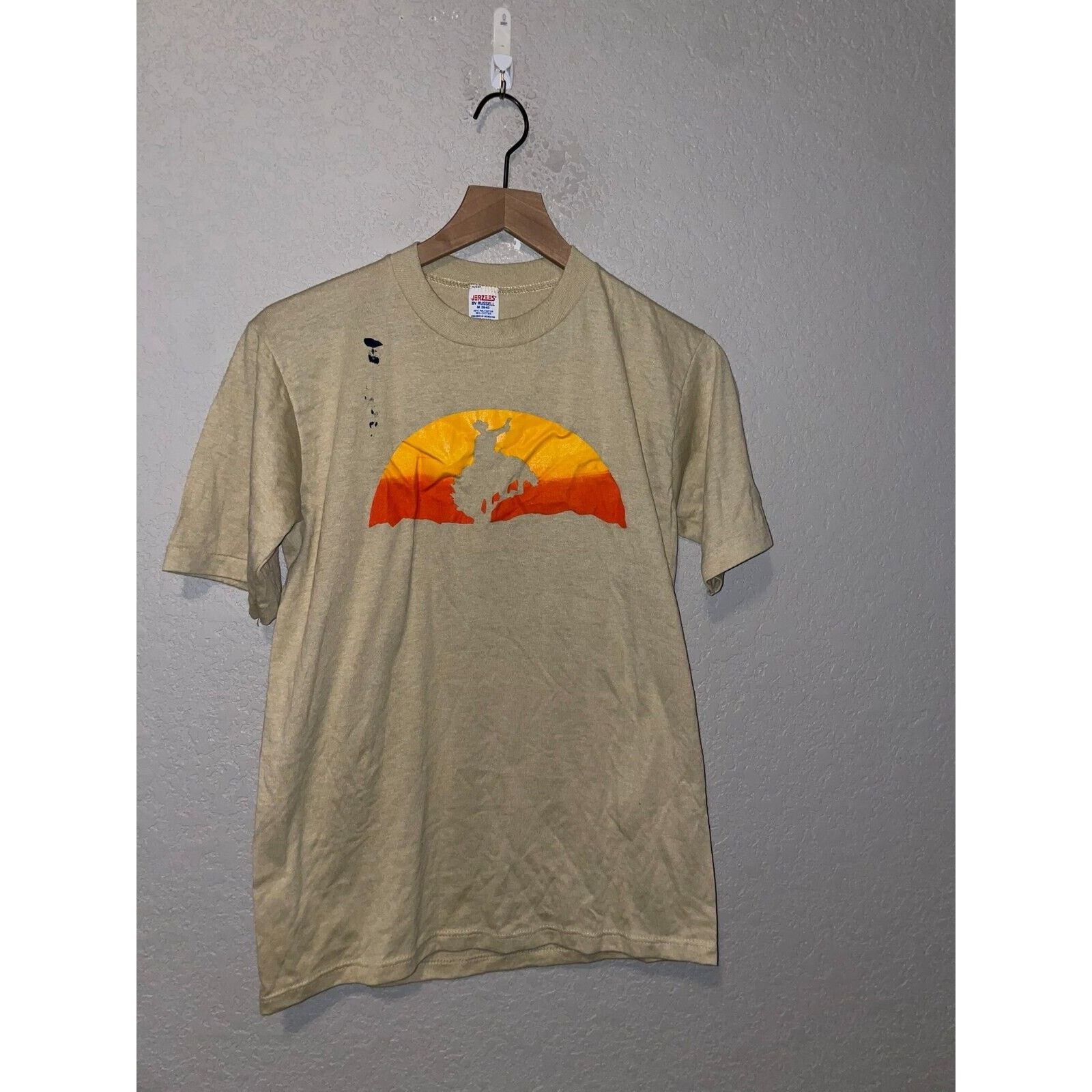 Vintage Cowboy Shirt Horse Test Print Brown Graphic Tee 80s