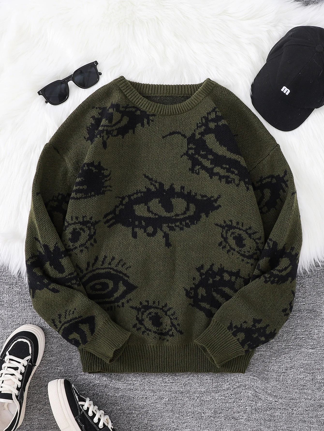 Vintage Abstract Eye Jacquard Pattern Pullover Sweater Size US L / EU 52-54 / 3 - 1 Thumbnail