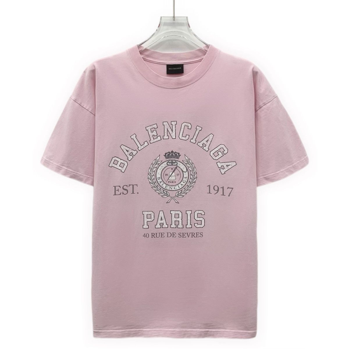 Balenciaga Balenciaga Pink Logo Printed Cotton Crew Neck T-Shirt K26WX Size S / US 4 / IT 40 - 1 Thumbnail