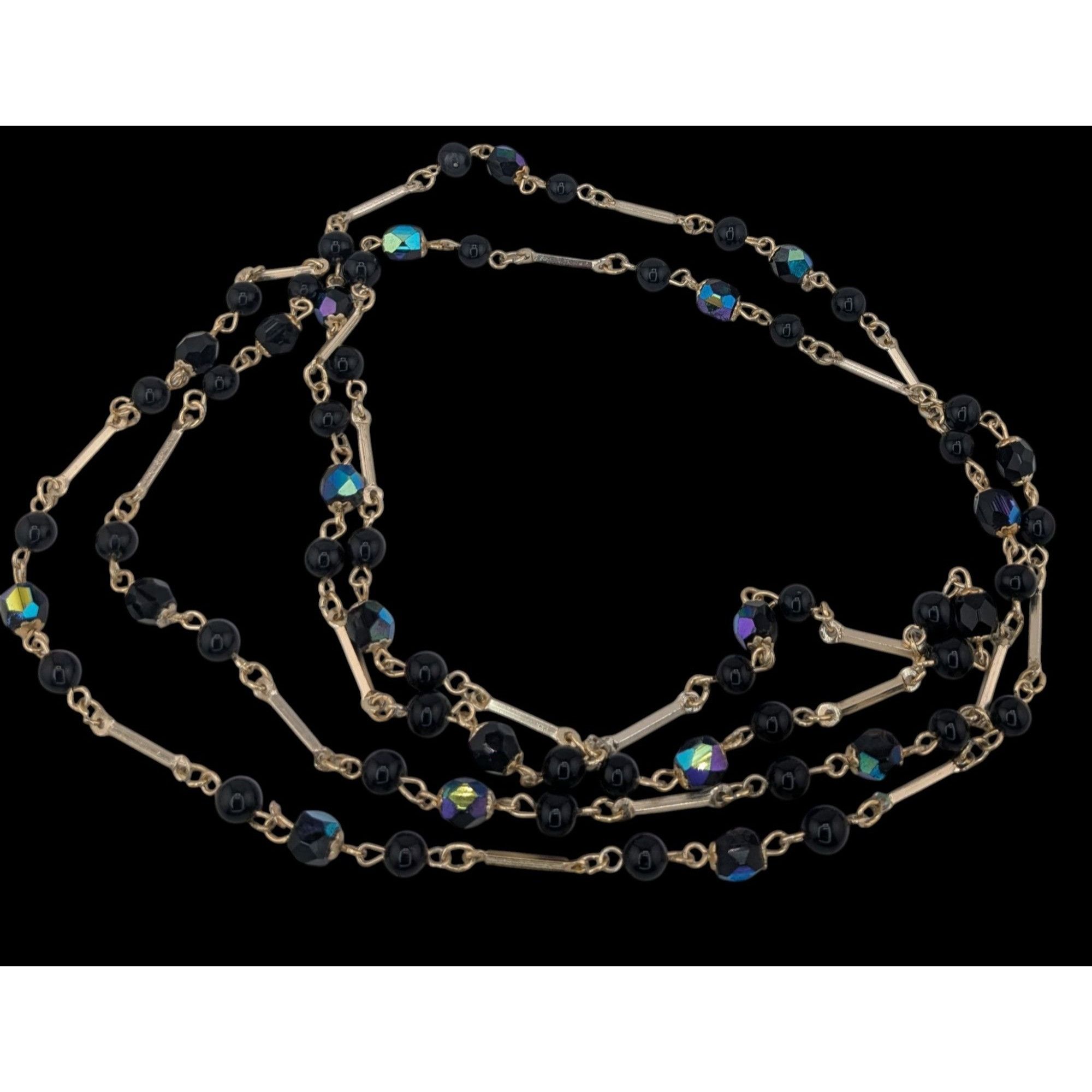 Other Glam Goth Black & Silver-Tone Beaded Necklace With Iridescen Size ONE SIZE - 2 Thumbnail