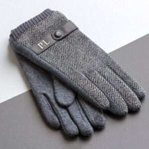 Other Merino Wool Gloves – Grey Herringbone – Touchscreen Size ONE SIZE - 2 Thumbnail
