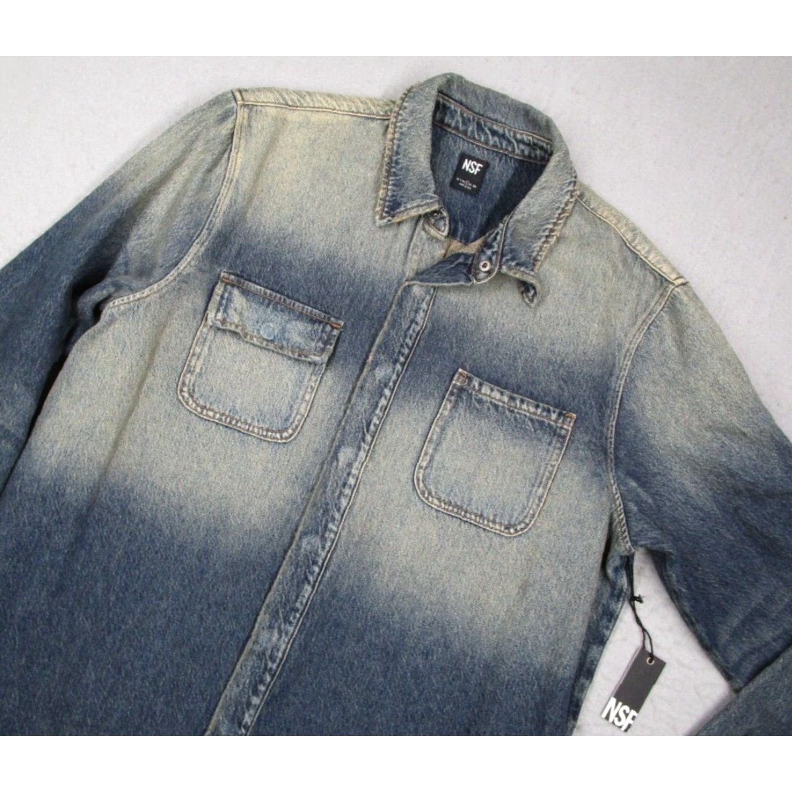 Denime NSF Clothing Denim Jacket Mens Large Blue Snap Front Shacket OverShirt Workwear Pockets 100% Cotton USA Vintage No Size US L / EU 52-54 / 3 - 2 Thumbnail