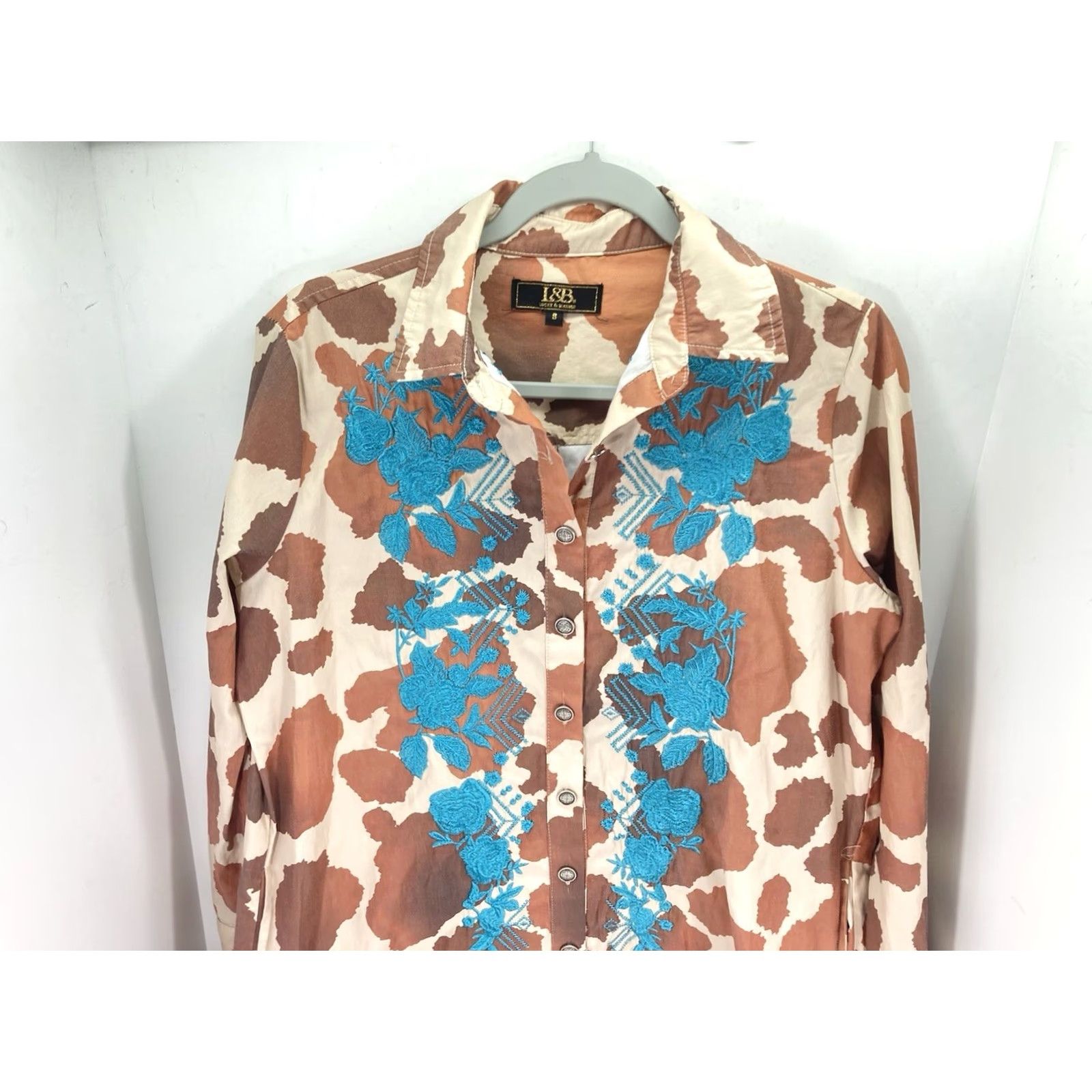 Lucky Brand Lucky Brand Tunic Shirt Women Small Brown Giraffe Print Button Long Sleeve Western Size S / US 4 / IT 40 - 2 Thumbnail