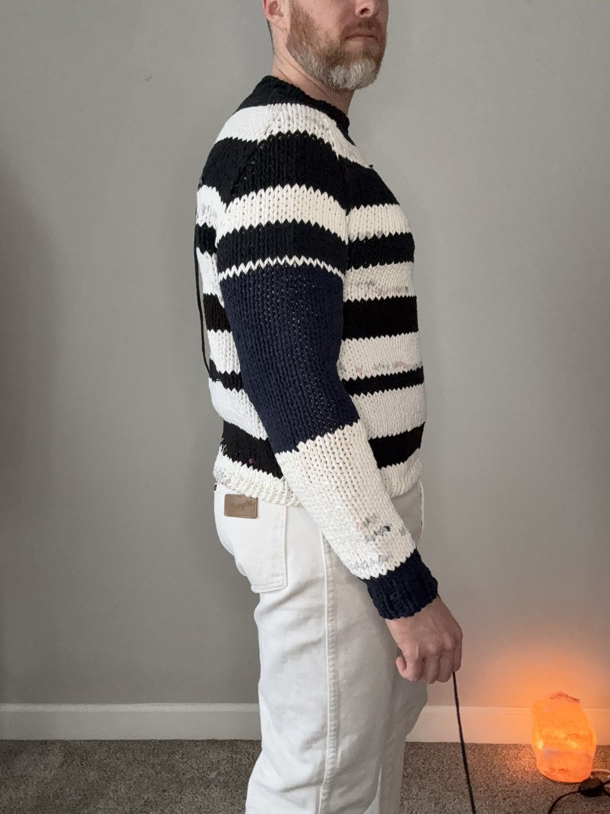 Other Reclaimed T-Shirt Yarn Hand Knit Striped Crewneck Sweater Size US L / EU 52-54 / 3 - 2 Thumbnail