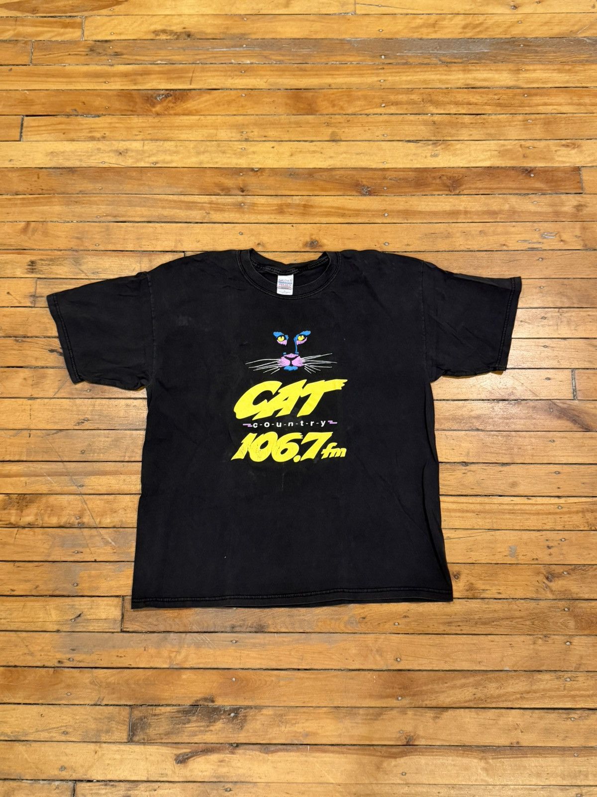 Vintage Vintage thrashed & faded cat country radio black tee Size US XL / EU 56 / 4 - 2 Thumbnail