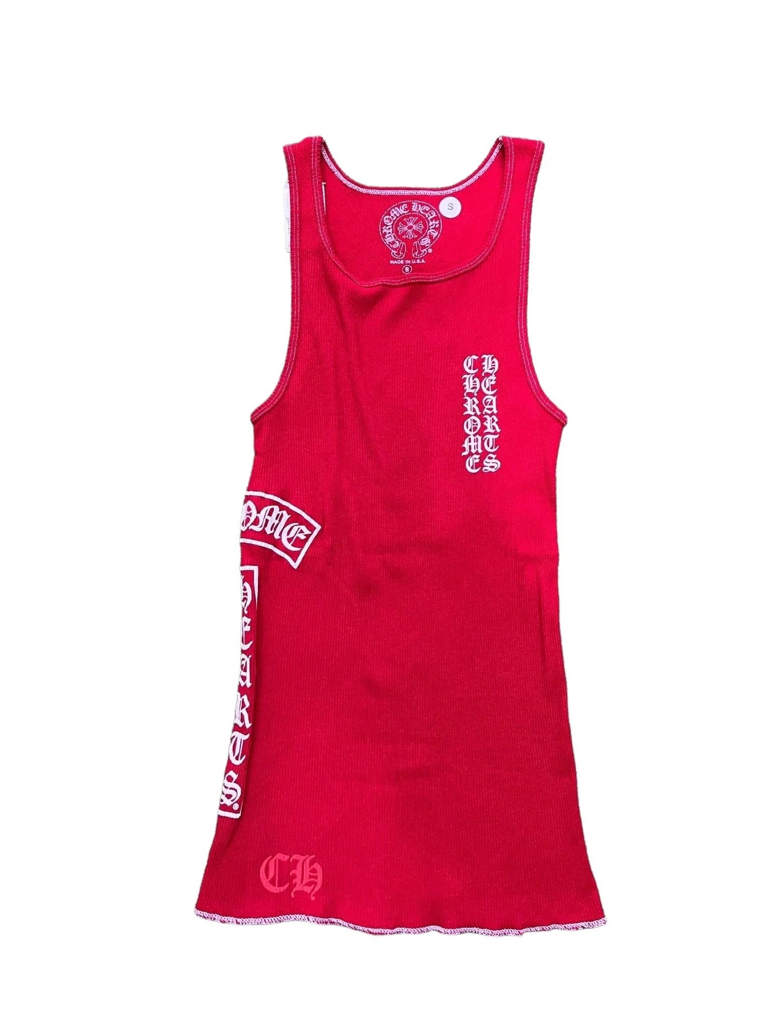 image of Chrome Hearts T-Bar Script Tank Top Red, Men's (Size Small)