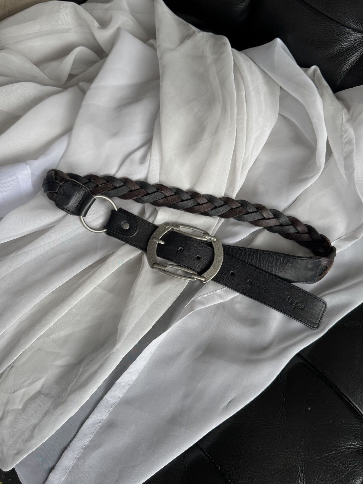 Other La Fee Avant Garde Braided Leather Belt Silver Big Buckle Size ONE SIZE - 3 Thumbnail