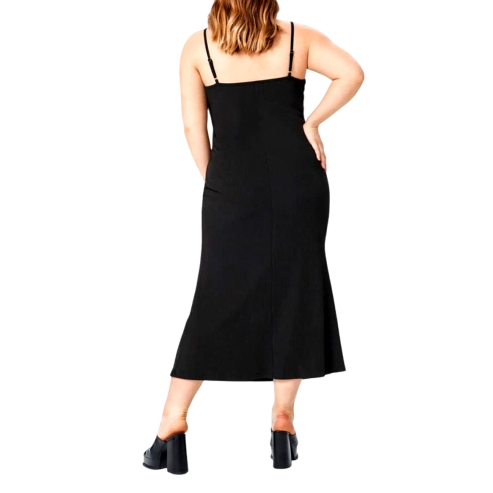 Cider Cider Solid Black Slim Fit Mid Rise V-Neck Cami Maxi Dress Size L / US 10 / IT 46 - 4 Thumbnail
