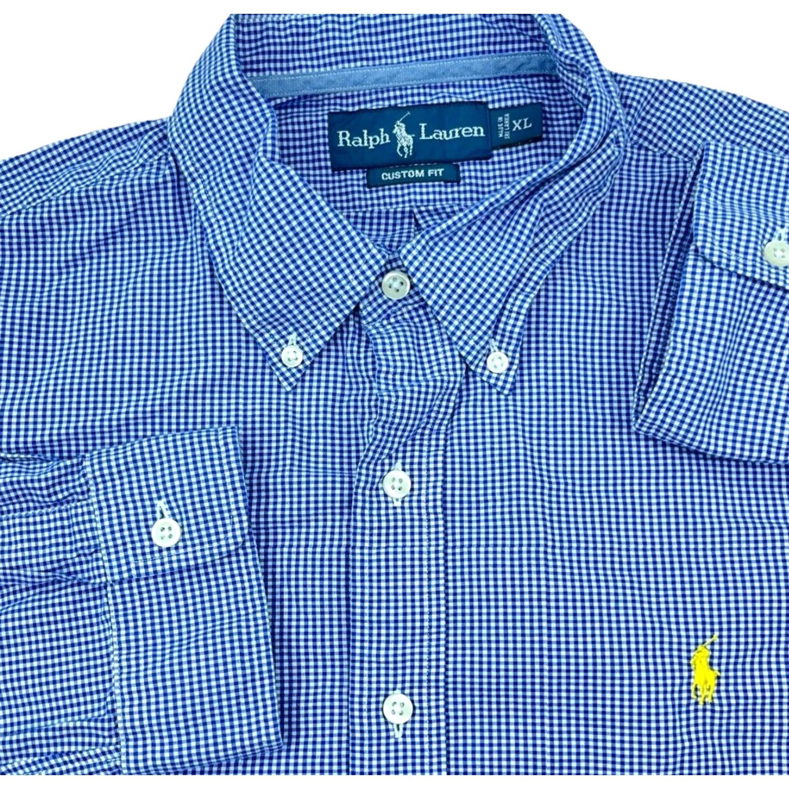 Ralph Lauren Ralph Lauren Shirt Men XL Blue White Button Up Custom Fit Mini Check Gingham A87 Size US XL / EU 56 / 4 - 2 Thumbnail