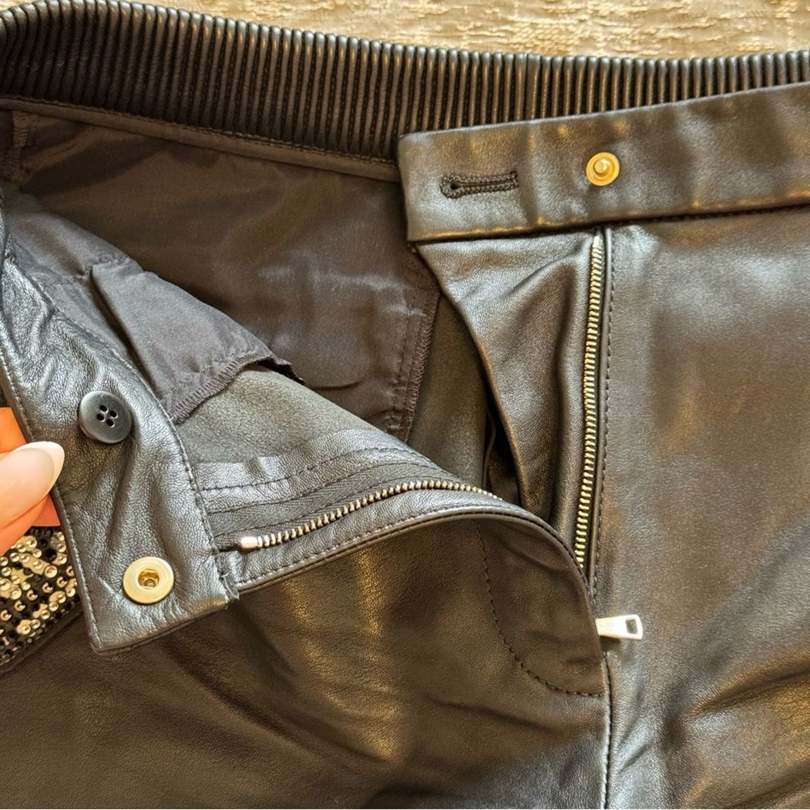 Philipp Plein PHILIP PLEIN Black Leather Shorts with Butterfly, Size S Size 26" / US 2 / IT 38 - 7 Thumbnail