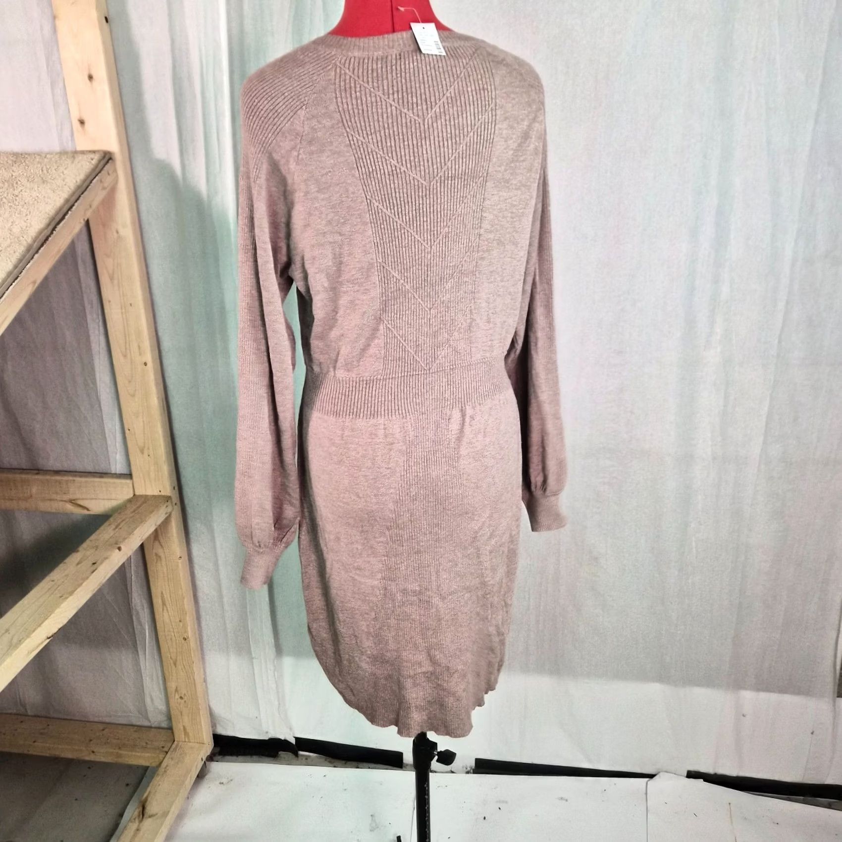 Vintage Maurices Dress Womens L Brown Size Tan Long Sleeve Knit Knee Length NWT G222 Size L / US 10 / IT 46 - 4 Thumbnail
