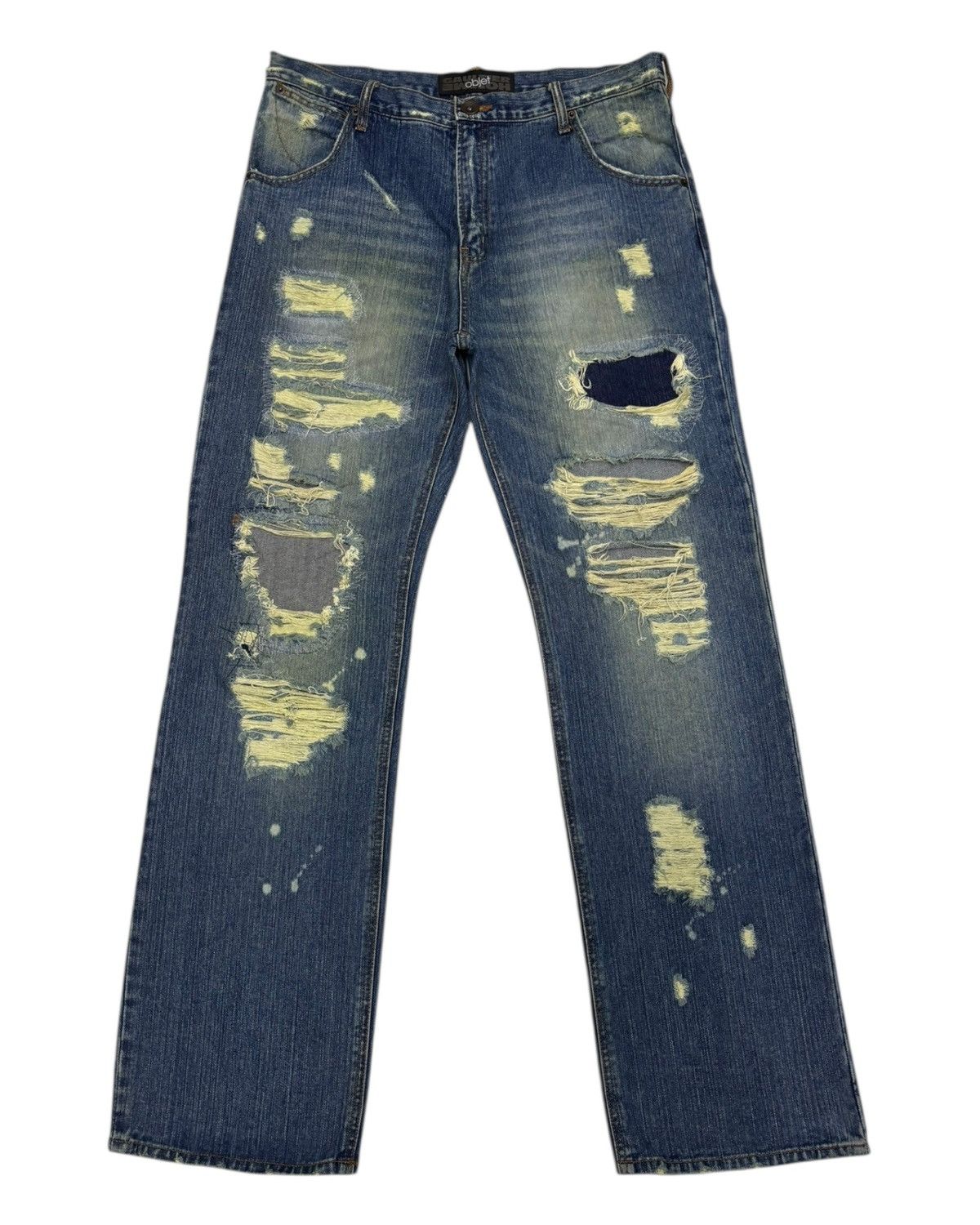 Gaultier Homme Objet × Jean Paul Gaultier GAULTIER HOMME OBJET BORO PATCHWORK CUSTOM MADE RIPPED JEANS Size US 34 / EU 50 - 7 Thumbnail