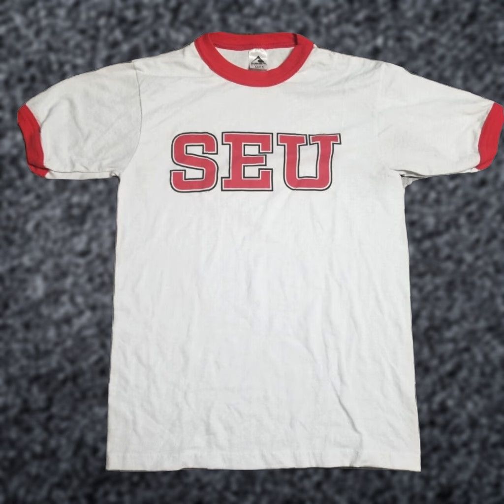 Augusta Sportswear VINTAGE Mens S SEU SOUTHEASTERN UNIVERSITY Graphic Ringer T Shirt White Cotton Blend Size US S / EU 44-46 / 1 - 1 Thumbnail