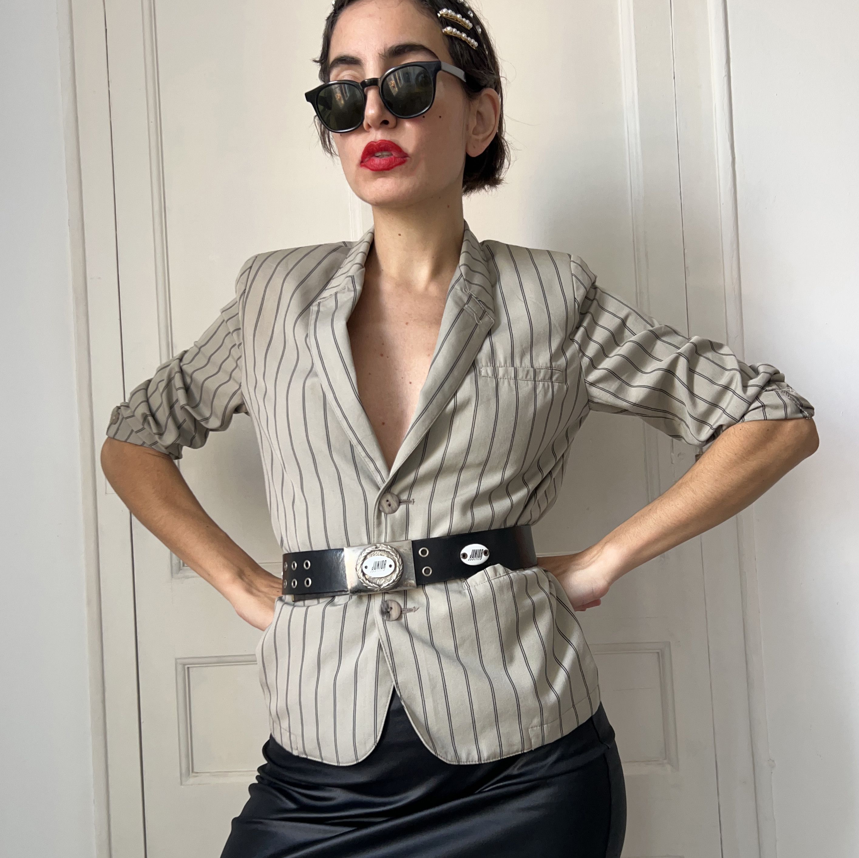 Vintage Vintage 90s Pinstripe Blazer Petite Fit Size XS / US 0-2 / IT 36-38 - 1 Thumbnail