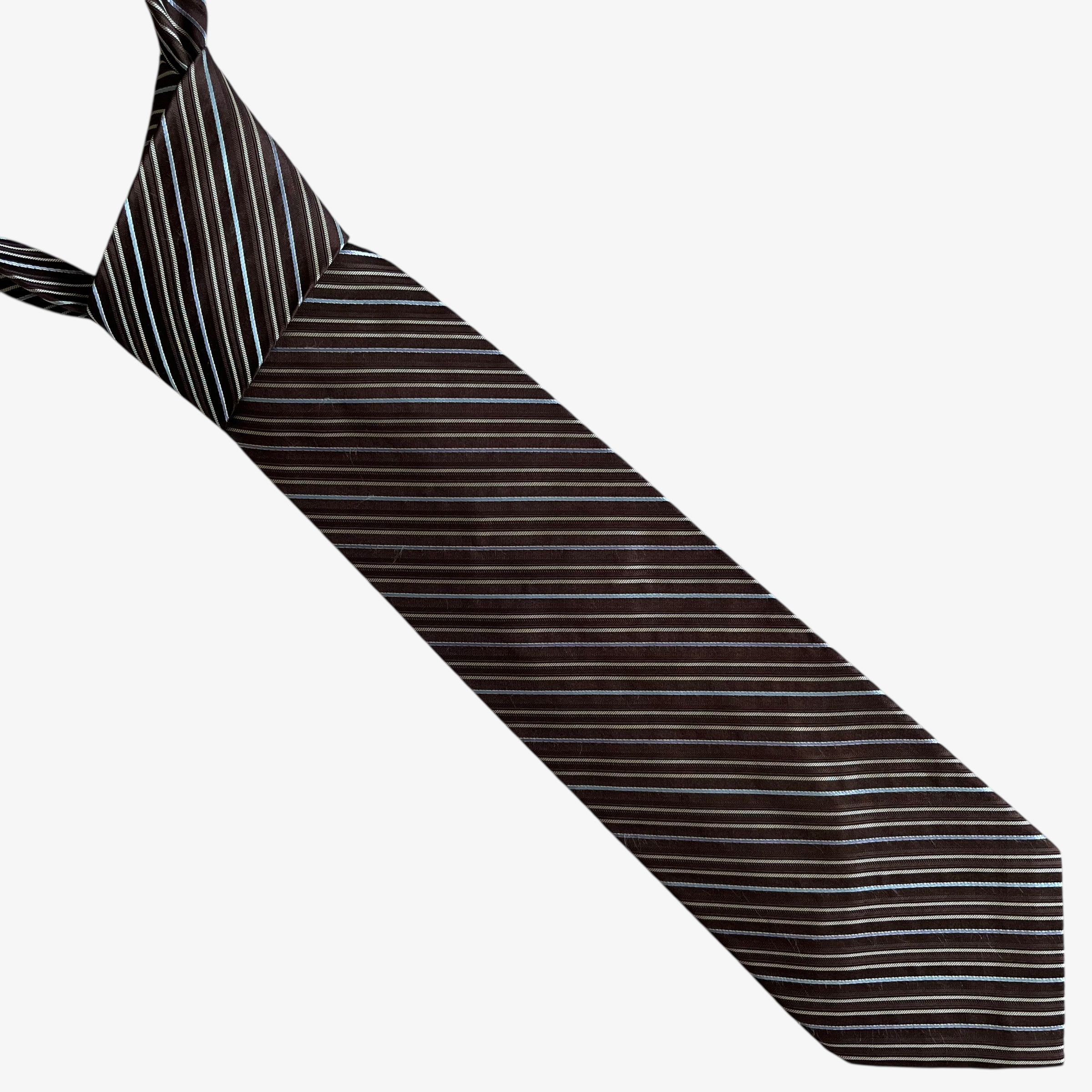 Calvin Klein Vintage Y2K Calvin Klein Brown & Blue Striped Silk Tie Size ONE SIZE - 1 Thumbnail