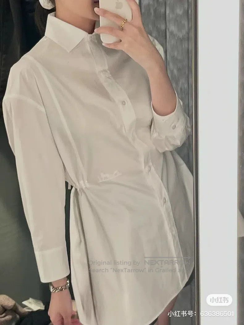 Hermes Hermes White drawstring waist-tie shirt dress Size XS / US 0-2 / IT 36-38 - 9 Thumbnail