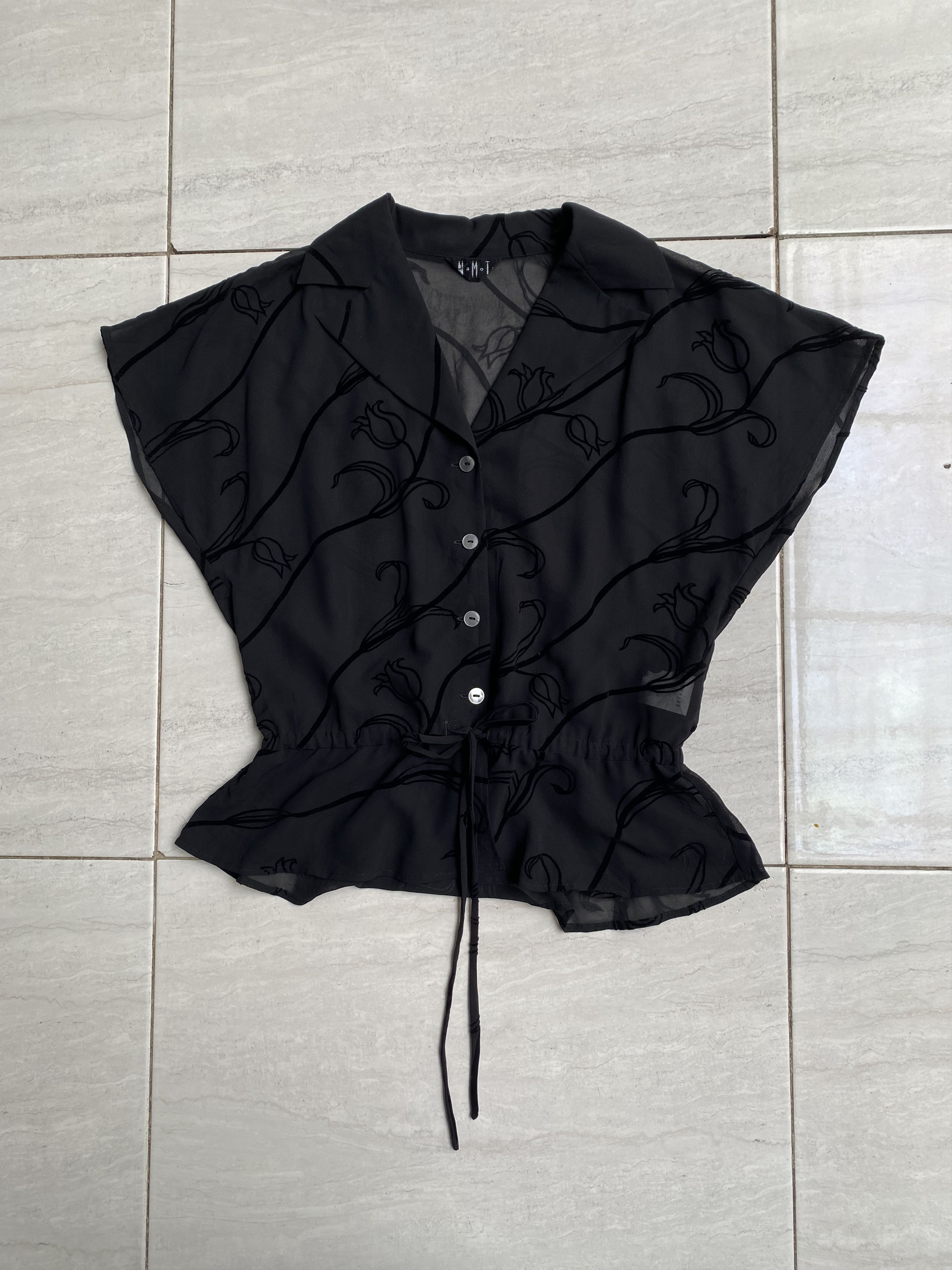 Japanese Brand NAMOTO Punk Bondage Black Mesh Blouse Size XS / US 0-2 / IT 36-38 - 1 Thumbnail