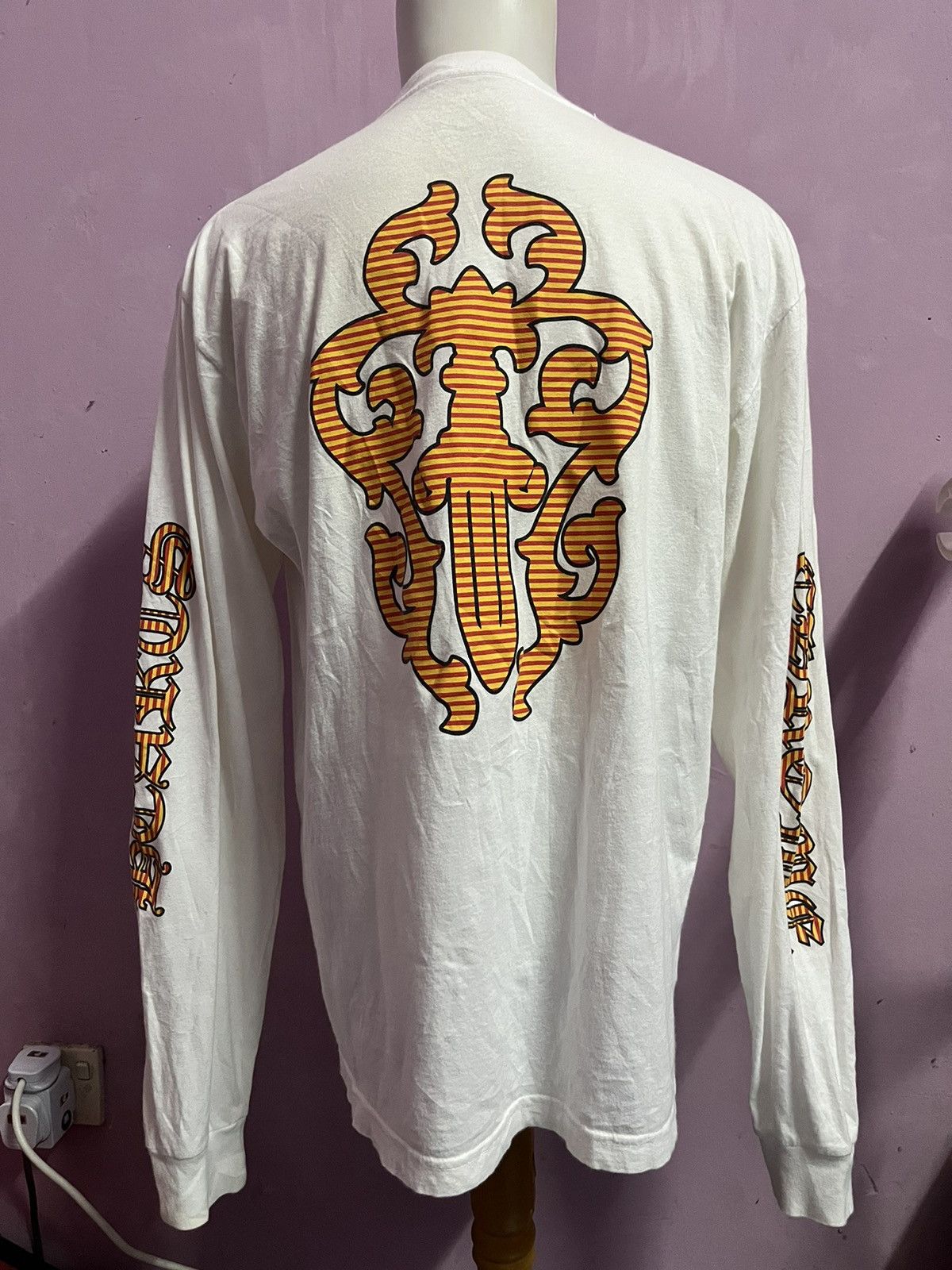 トップス made in USA chrome hearts long tee dn Chrome Hearts Black & White Shoulder Logo Longsleeve T-Shirt