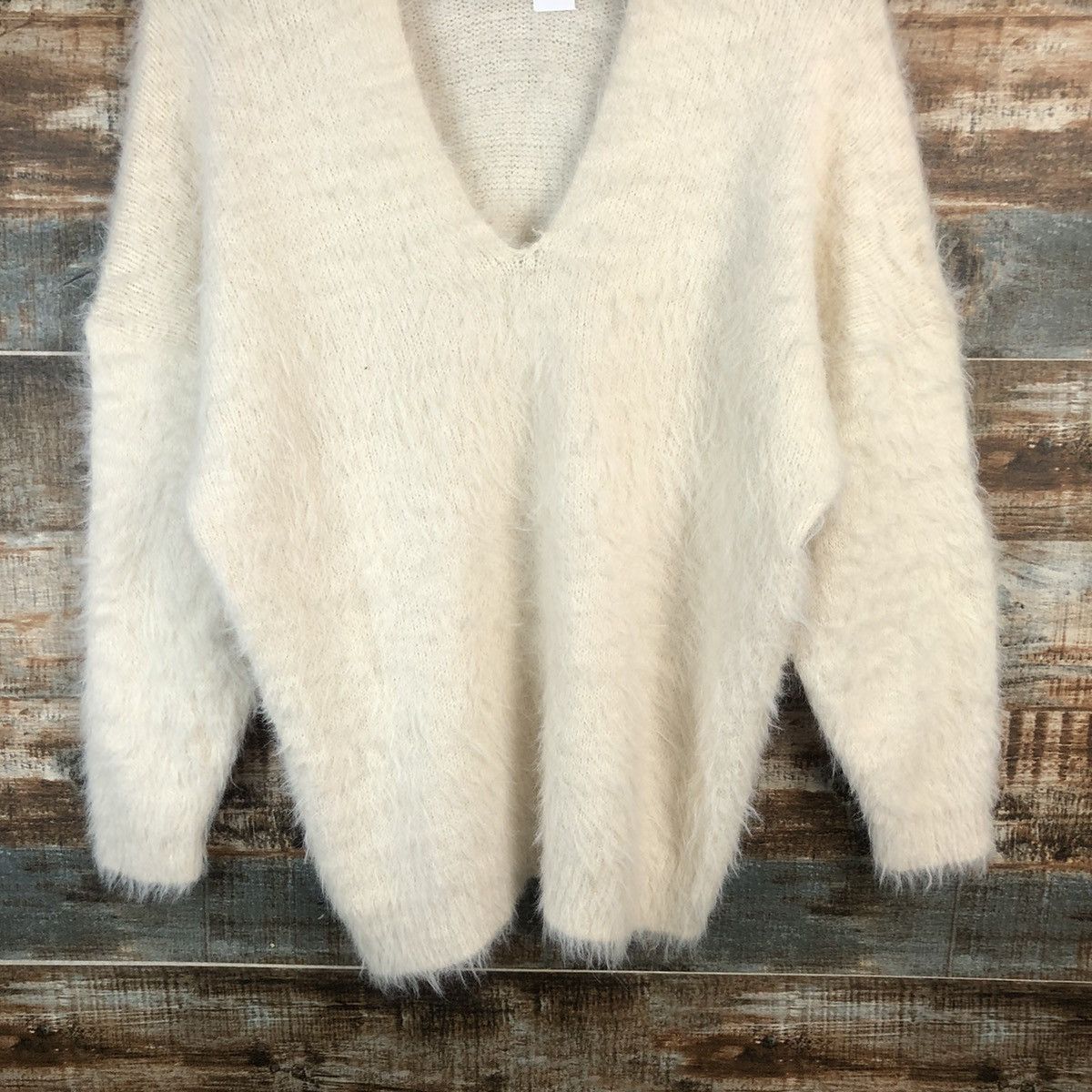 Japanese Brand DL Jeansis White shaggy fur Mohair Knitwear #C356 Size L / US 10 / IT 46 - 3 Thumbnail