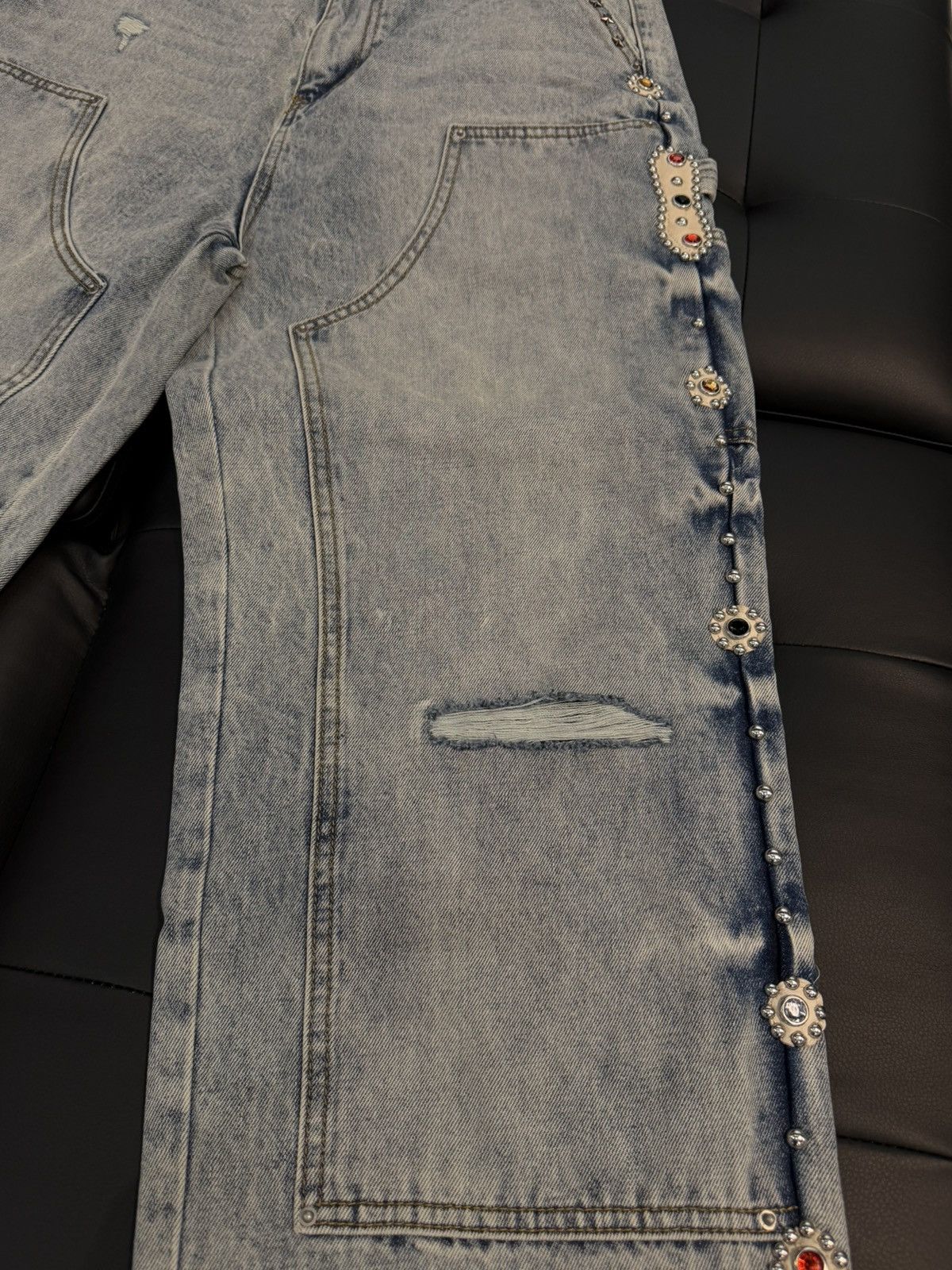 Other Size 36 - JP Sorrow Rhinestone Double Knee Denim Size US 36 / EU 52 - 3 Thumbnail
