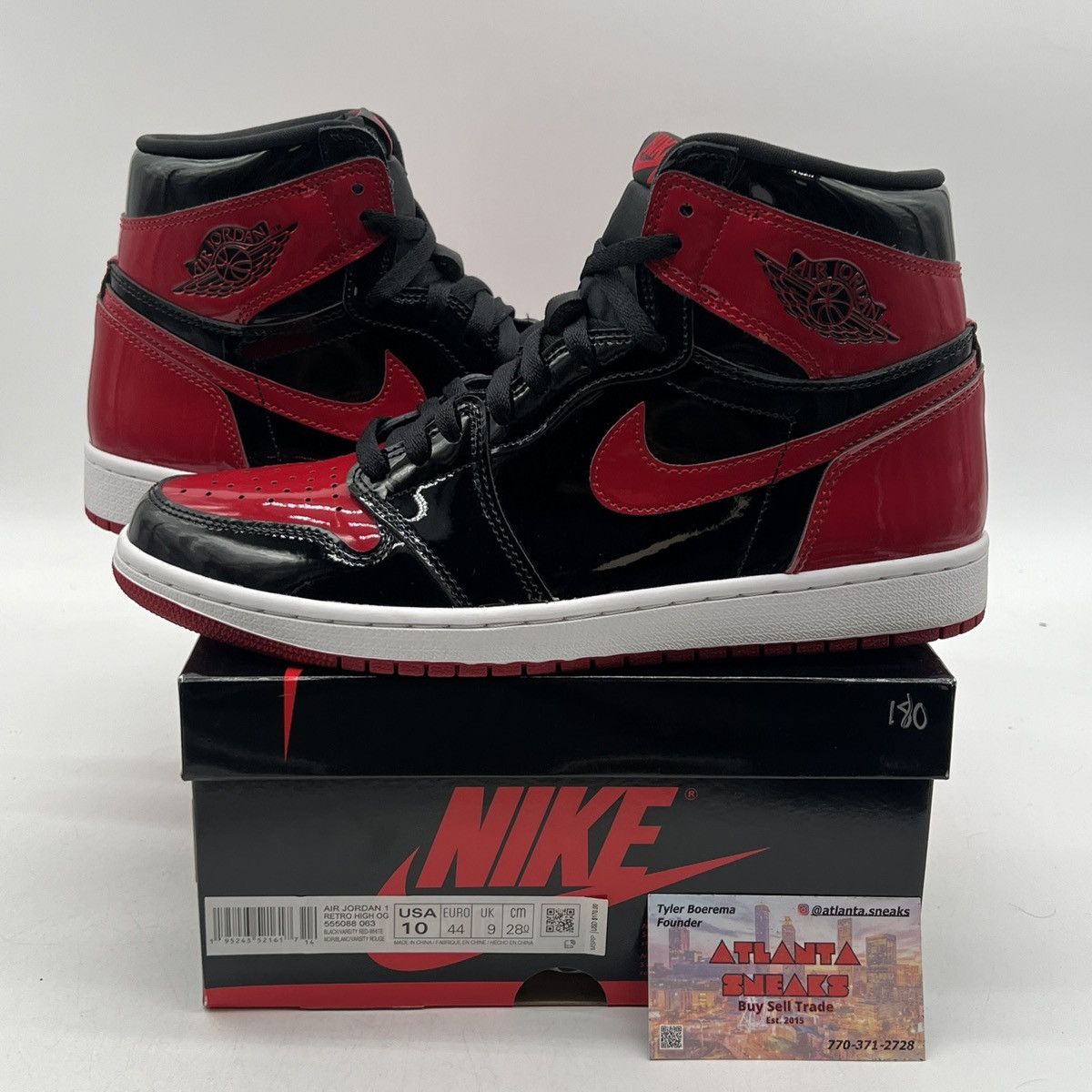 Nike Air Jordan 1 high patent bred Size US 10 / EU 43 - 1 Thumbnail