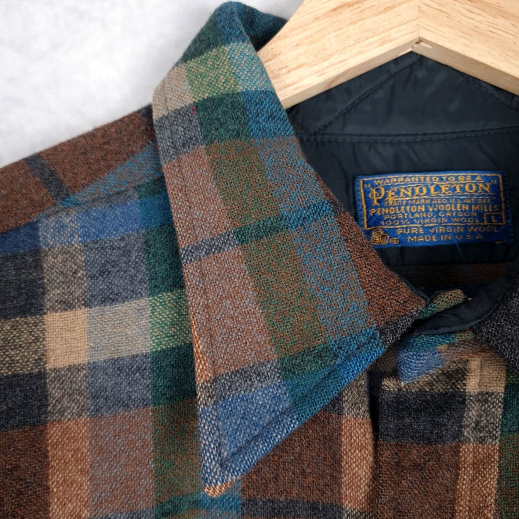 Pendleton VINTAGE Pendleton Wool Shirt Mens L Blue Plaid Wool Button-Up Long Sleeve Casual 60s Chore Pocketed Size US L / EU 52-54 / 3 - 4 Thumbnail