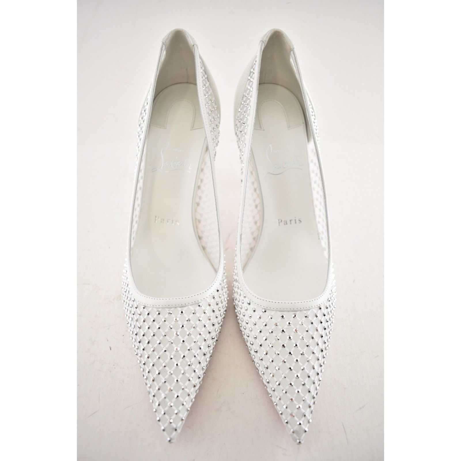 Christian Louboutin Apostropha Mesh Strass 80 White Crystal Pointed Heel Pump 40 Size US 10 / IT 40 - 8 Thumbnail