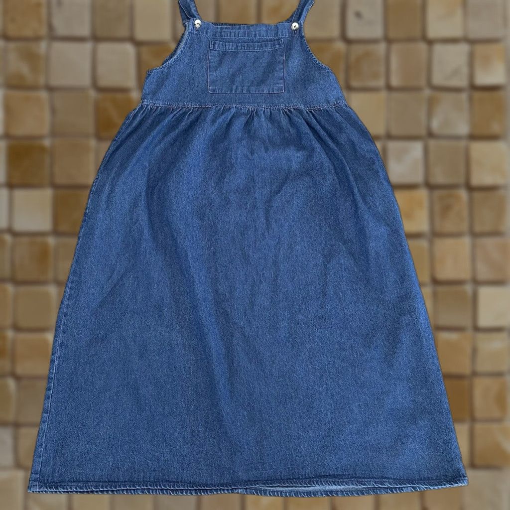 Denime VINTAGE Sunbelt Womens Midi Cotton Dress Sleeveless Pockets Solid Blue Casual Styles Size 32" / US 10 / IT 46 - 1 Thumbnail