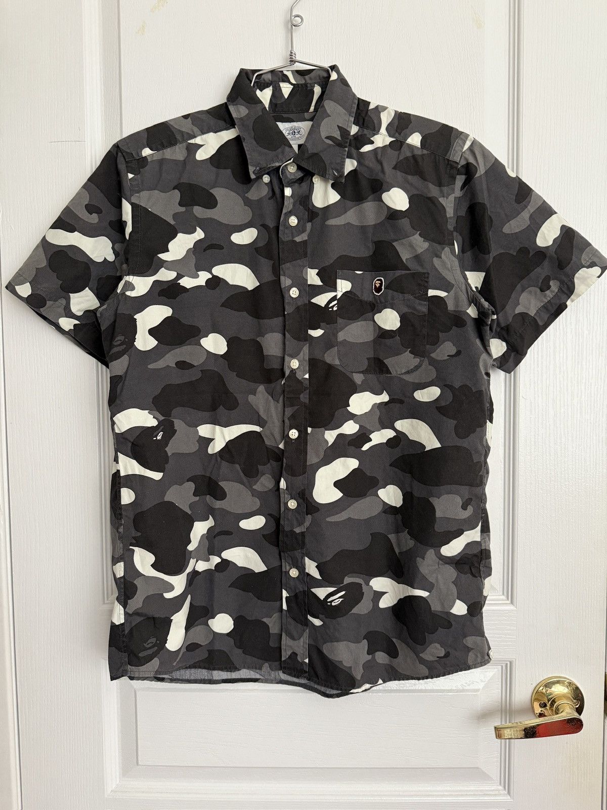 Bape - Grey Glow-In-The-Dark Camo Short Sleeve Shirt - Sz M