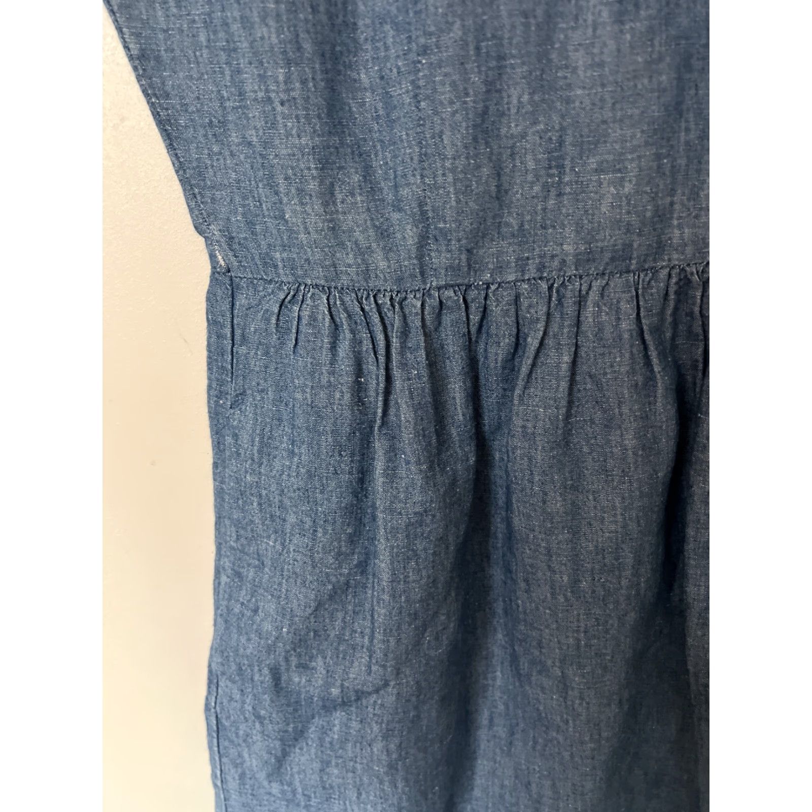 Madewell Dress Chambray Blue Scoop Neck Cotton Linen Pockets Women Fit &  Flare 0 Dress Knee