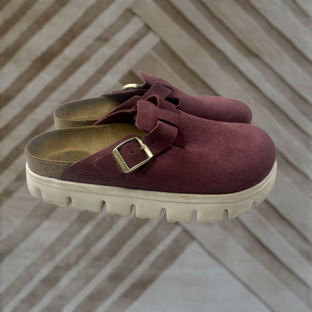 Birkenstock Birkenstock Boston Slip-On Sandals Suede Leather Leather Birkenstock Berry 40 US9 Womens Unisex Adults Size US 9 / IT 39 - 1 Thumbnail