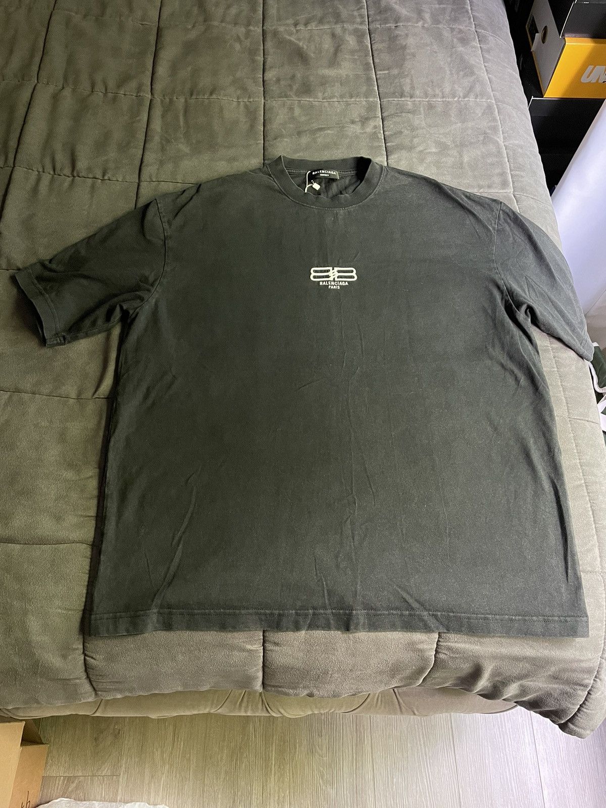 Balenciaga Paris BB Vintage Wash Embroidered T Shirt