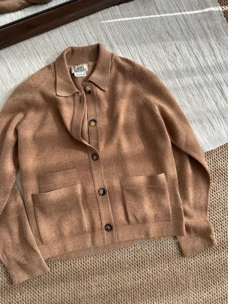 Hermes Hermes Vintage Cashmere Knit Long Sleeve Jacket - Caramel Size L / US 10 / IT 46 - 1 Thumbnail