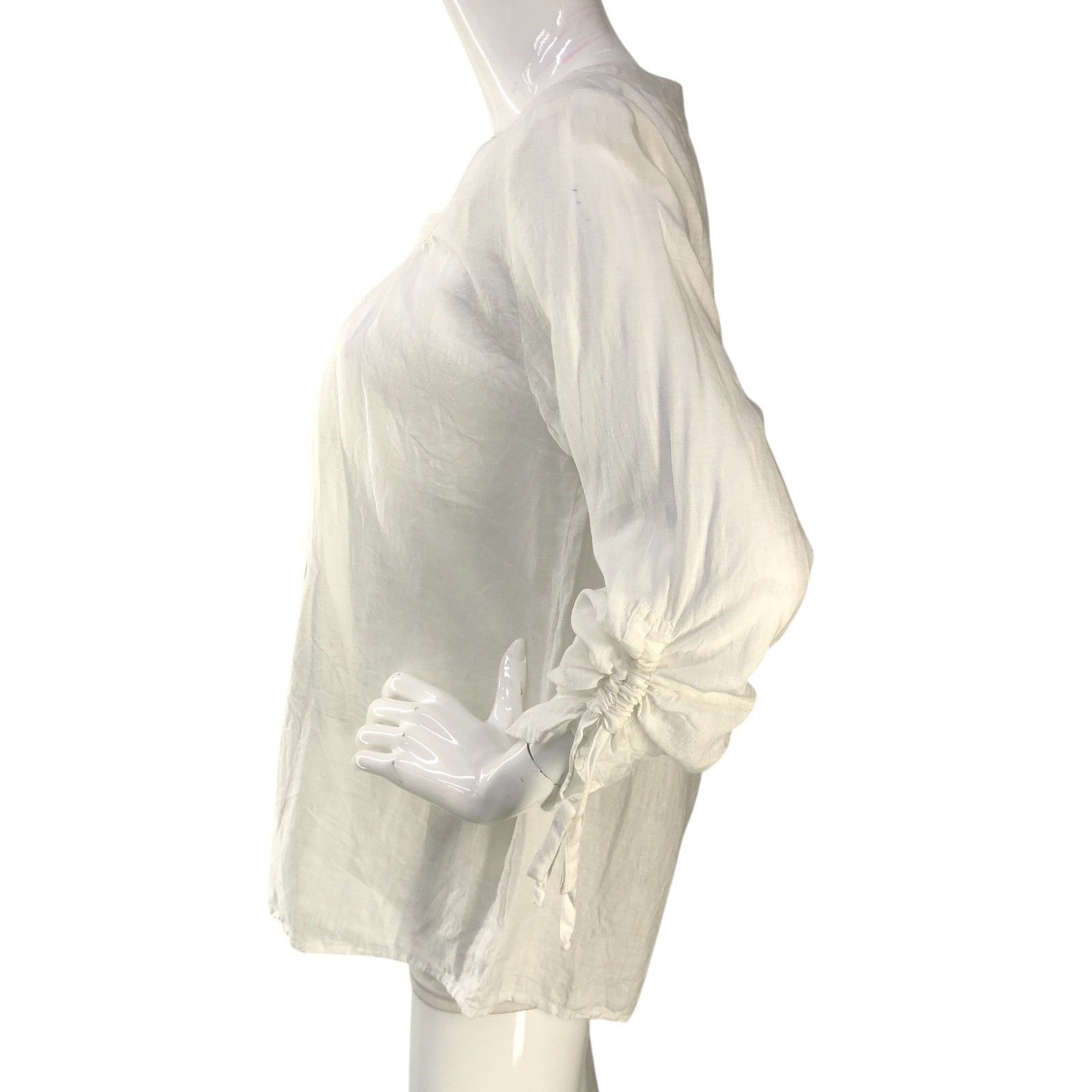 FLAX Flax Size P US XS Top Blouse Ruched Sleeve Linen Gauze White Size XS / US 0-2 / IT 36-38 - 5 Thumbnail
