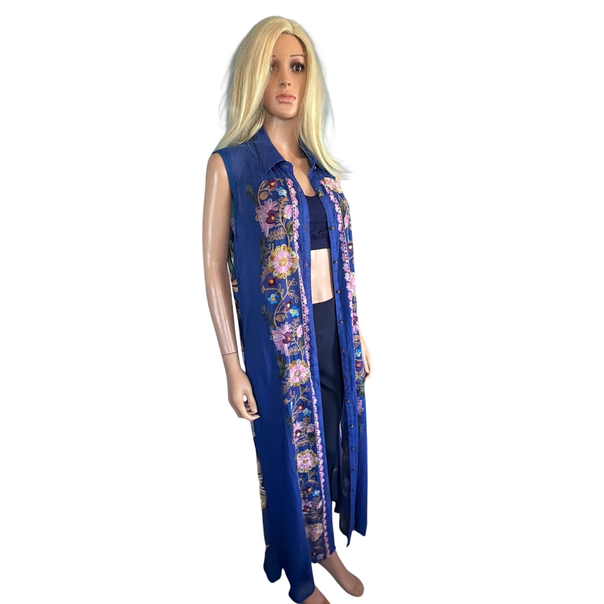 Other NWT Aratta Adonis Blue Embroidered Maxi Duster Shirt Dress S Size S / US 4 / IT 40 - 15 Thumbnail